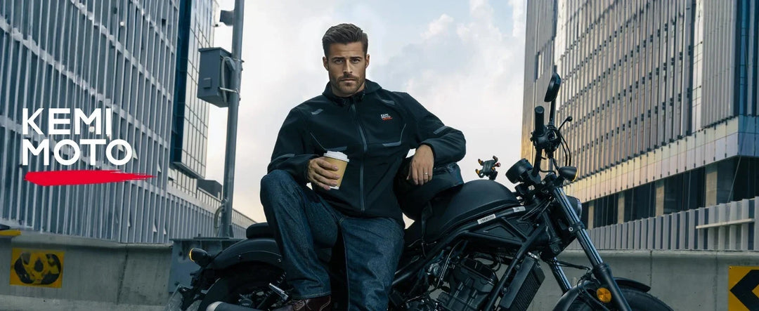 KEMIMOTOのヒーター付きライディングギアを着用したバイクライダー