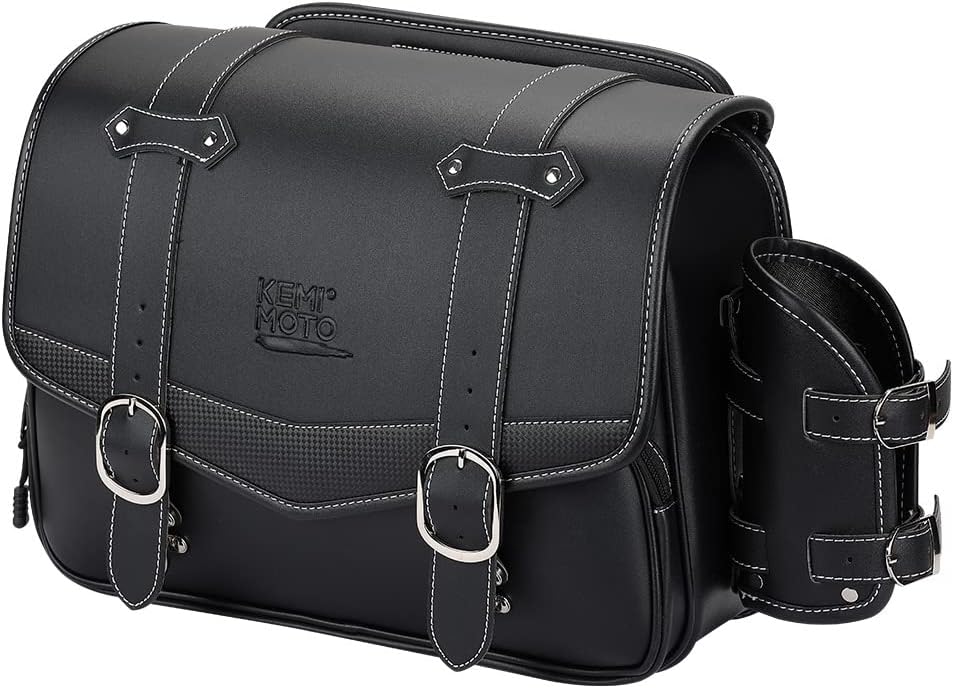 KEMIMOTO バイクサイドバッグ サドルバッグ 15L 汎用 大容量 ドリンクホルダー付 金具防錆 小物収納 ブラック