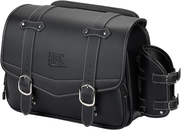 KEMIMOTO バイクサイドバッグ サドルバッグ 15L 汎用 大容量 ドリンクホルダー付 金具防錆 小物収納 ブラック