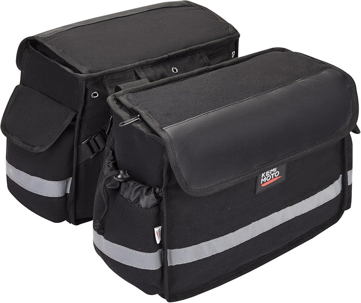 バイク用 サイドバッグ 汎用 装着簡単 撥水 反射テープ付き ツーリング・キャンプ対応 ブラック