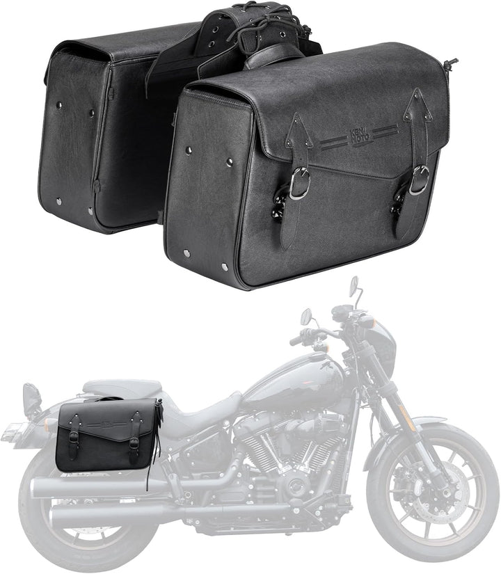 KEMIMOTO バイクサイドバッグ 35L｜防水・大容量・汎用 左右セット ブラック｜持ち運び便利・飛び出し防止