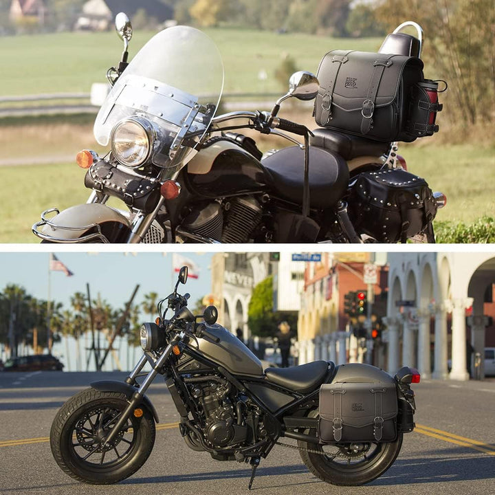 KEMIMOTO バイクサイドバッグ サドルバッグ 15L 汎用 大容量 ドリンクホルダー付 金具防錆 小物収納 ブラック