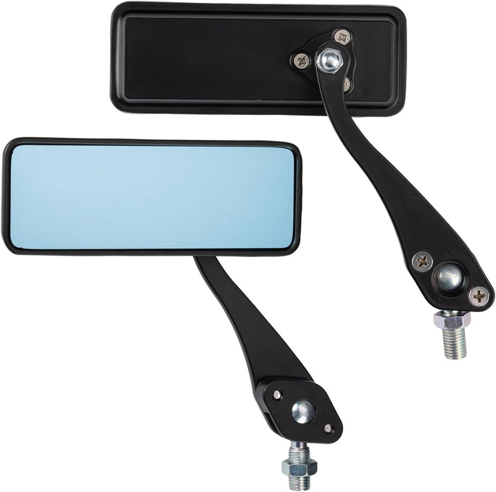 KEMIMOTO バイク ミラー 汎用 左右セット オフロードミラー 角型 ブルーレンズ 防眩 360°角度調整 取付簡単 M10対応 ブラック KM3112