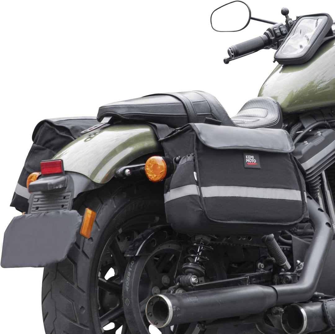 バイク用 サイドバッグ 汎用 装着簡単 撥水 反射テープ付き ツーリング・キャンプ対応 ブラック