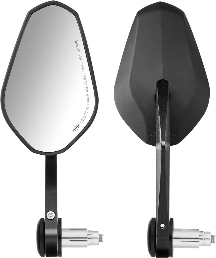 KEMIMOTO バイク バーエンドミラー CNC 加工 6061 アルミ 凸面鏡 左右セット 汎用 13-19mm 対応 360° 調整 車検対応 ブラック