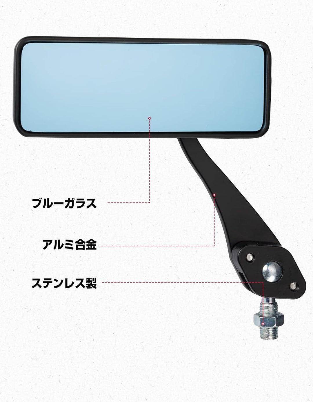 KEMIMOTO バイク ミラー 汎用 左右セット オフロードミラー 角型 ブルーレンズ 防眩 360°角度調整 取付簡単 M10対応 ブラック KM3112