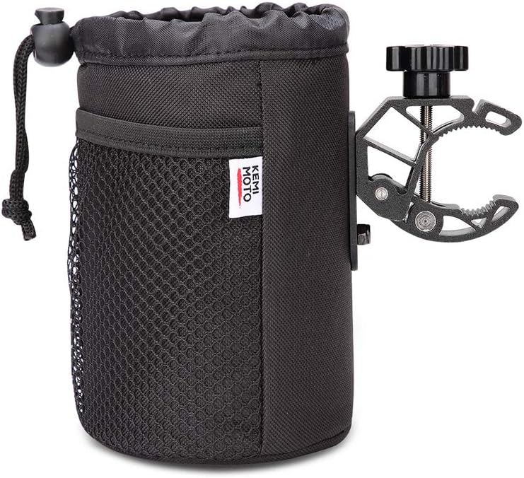 KEMIMOTO バイク・自転車用ドリンクホルダー クランプ式 高めサイズ メッシュポケット付き 角度調整可能