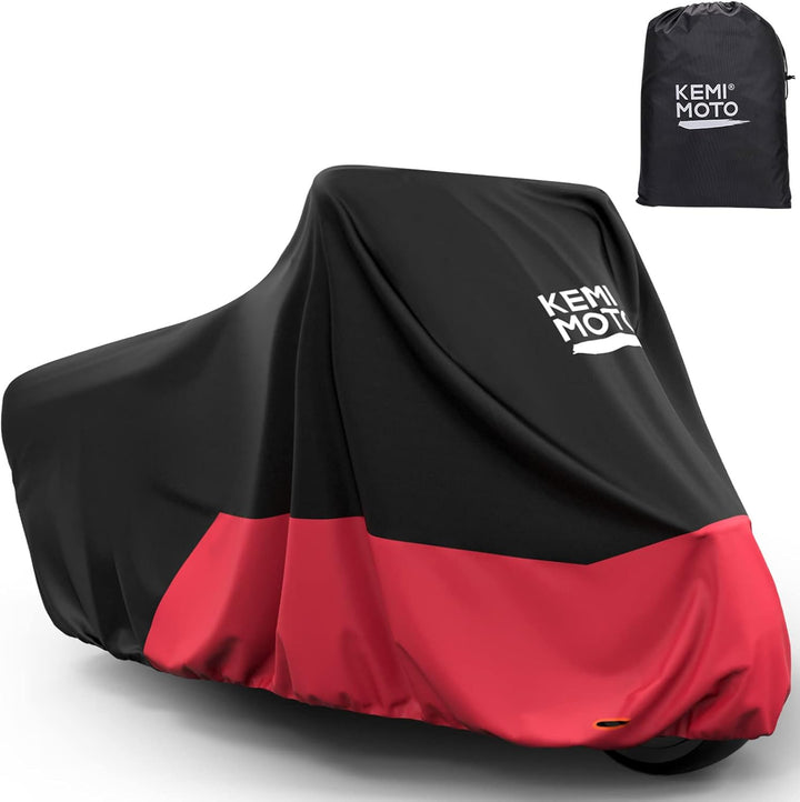 KEMIMOTO ハーレークルーザー専用バイクカバー 300D 厚手 防水 UV カット 反射テープ 盗難防止 収納袋付 FLHCS/FLFBS/FXBRS レッド