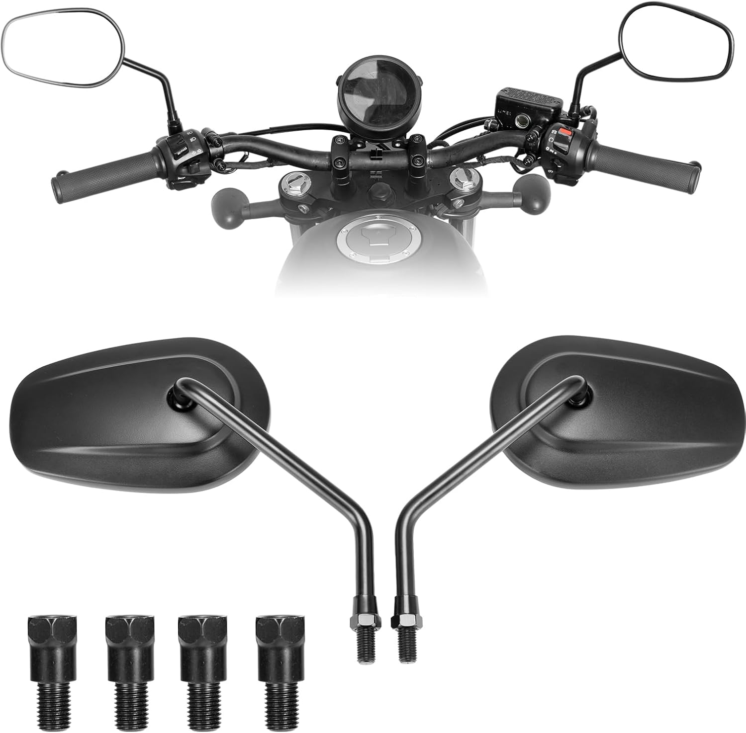 KEMIMOTO バイクミラー 10mm 左右セット 汎用 オフロードミラー 楕円