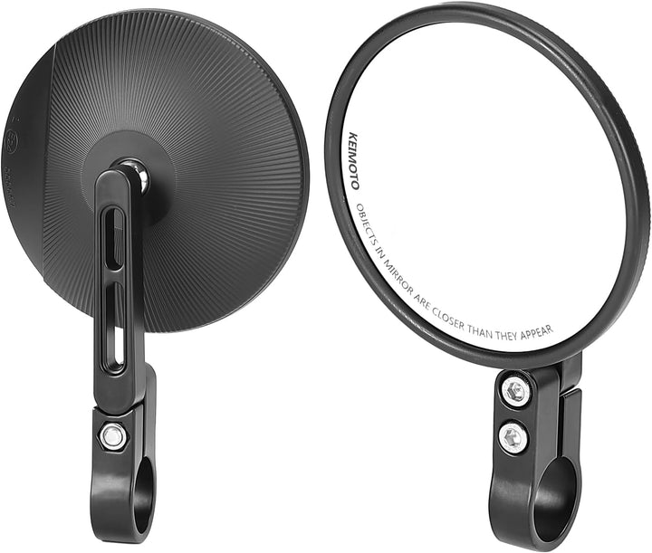 KEMIMOTO バイクバーエンドミラー 車検対応 丸型 103mm 左右セット 22mm/25.4mm ハンドル対応 汎用 360° 調整 軽量 ブラック 2504