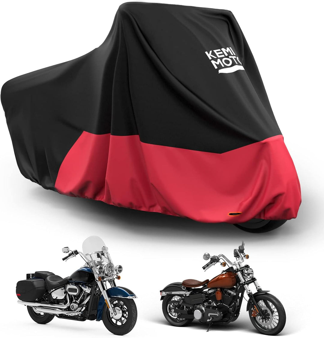 KEMIMOTO ハーレークルーザー専用バイクカバー 300D 厚手 防水 UV カット 反射テープ 盗難防止 収納袋付 FLHCS/FLFBS/FXBRS レッド