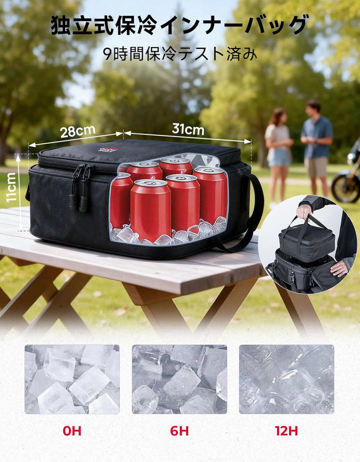 バイク用シートバッグ 22-34L拡張型 保冷バッグ付属
