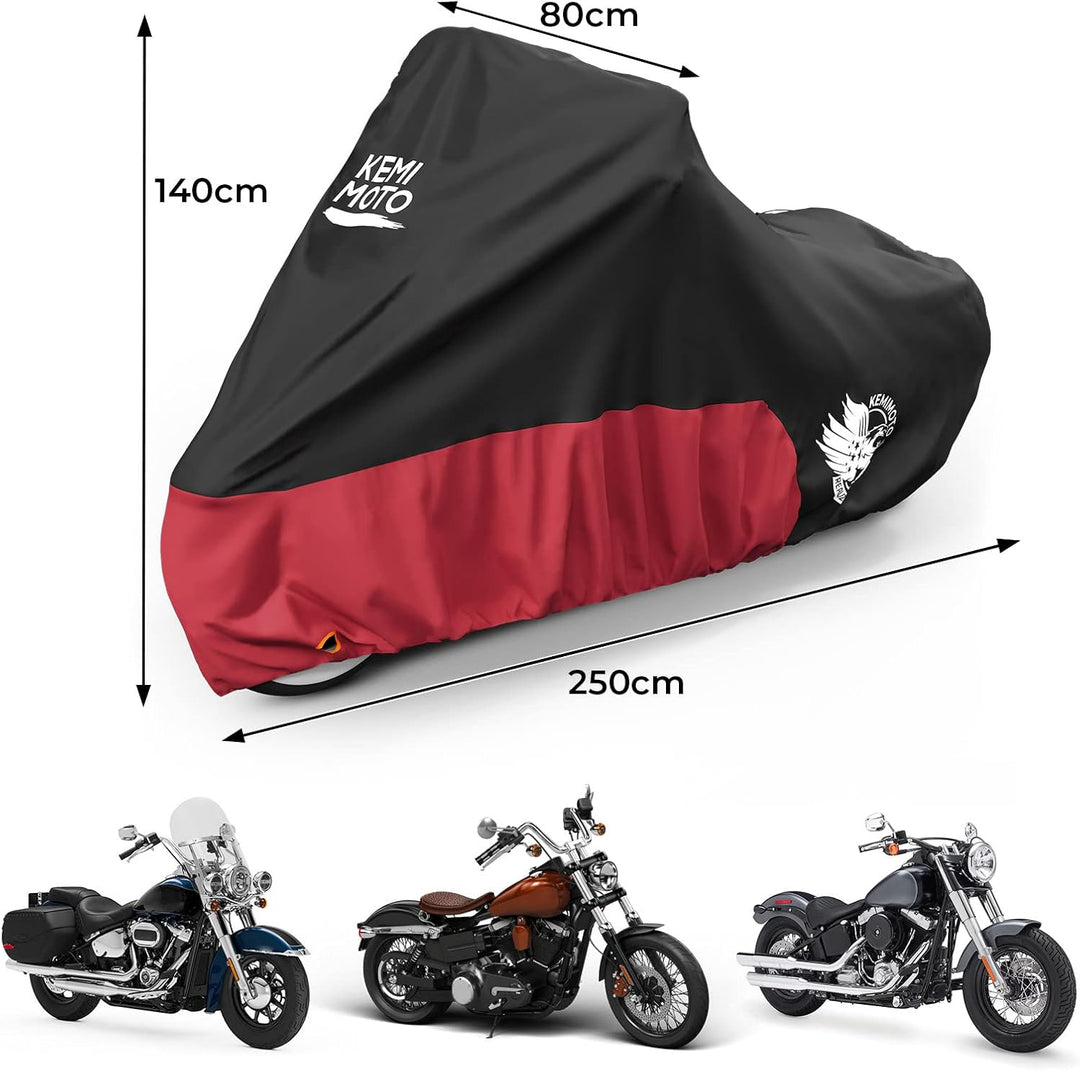 KEMIMOTO ハーレークルーザー専用バイクカバー 300D 厚手 防水 UV カット 反射テープ 盗難防止 収納袋付 FLHCS/FLFBS/FXBRS レッド