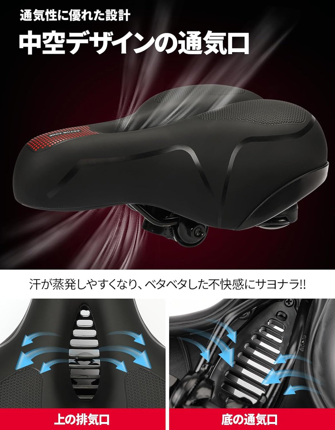 KEMIMOTO プロ級防振 自転車サドル 肉厚低反発 球状サスペンション 防水 汎用 ブラック