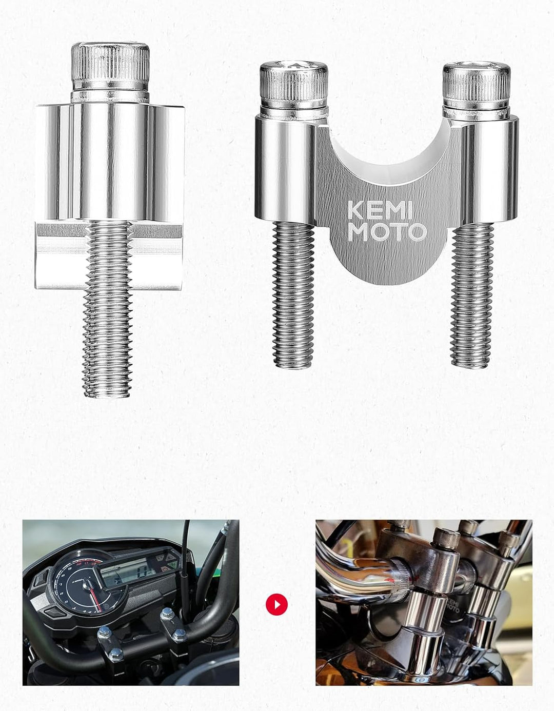 KEMIMOTO バイク ハンドルポスト 20mm アップ φ22.2mm 用 CNC 加工 アルミ 汎用ハンドルバーライザー シルバー