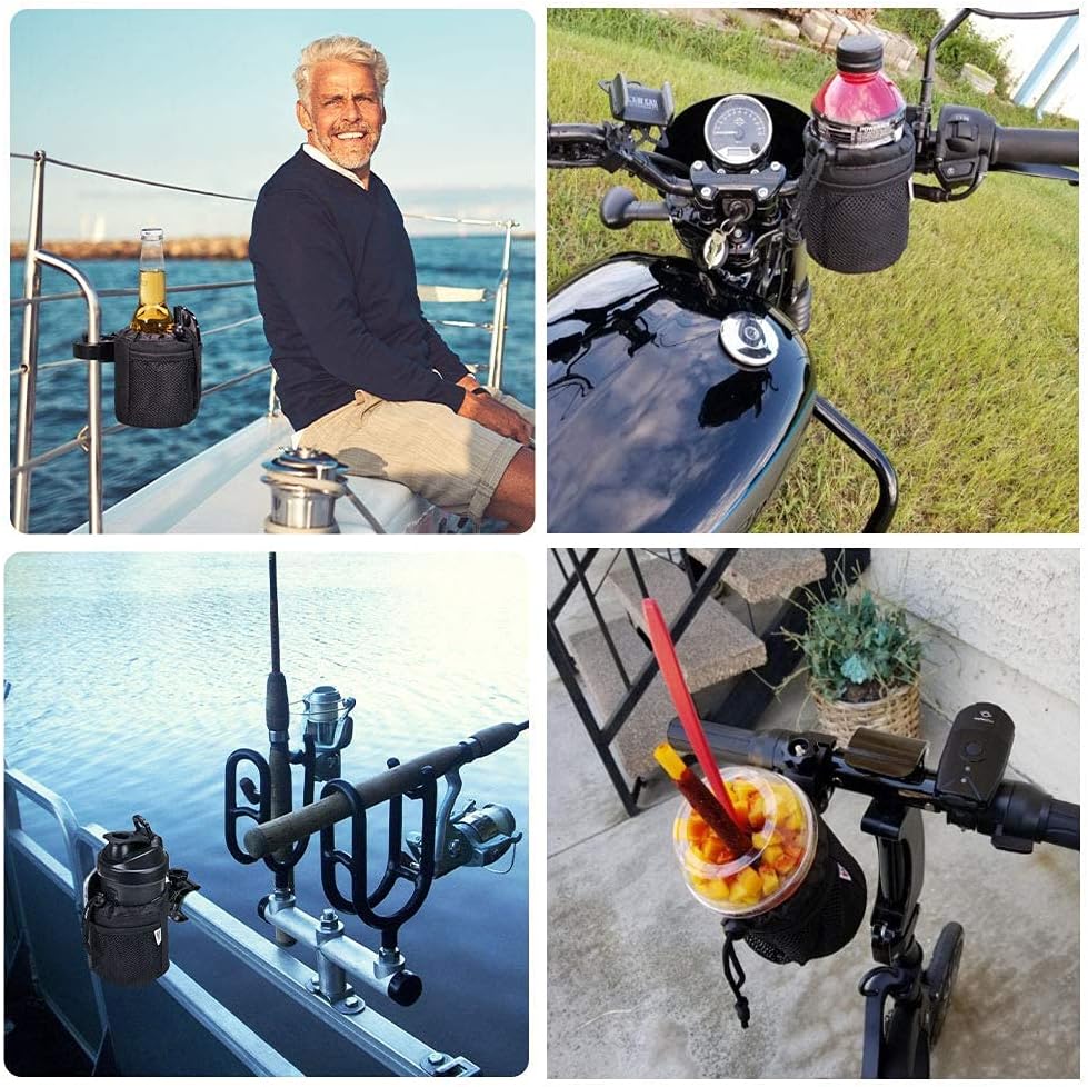 KEMIMOTO バイク・自転車用ドリンクホルダー クランプ式 高めサイズ メッシュポケット付き 角度調整可能