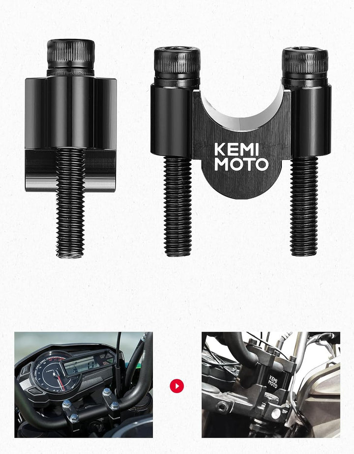 KEMIMOTO バイク ハンドルポスト 20mm アップ φ22.2mm 用 CNC 加工 アルミ 汎用ハンドルバーライザー ブラック