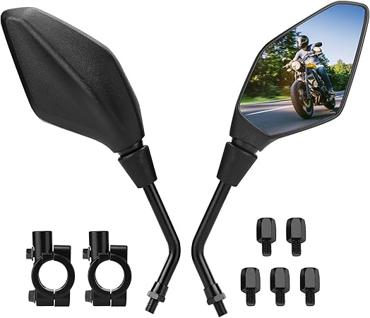 KEMIMOTO バイクミラー 左右セット M10/M8 汎用 角度調整可能 017BK