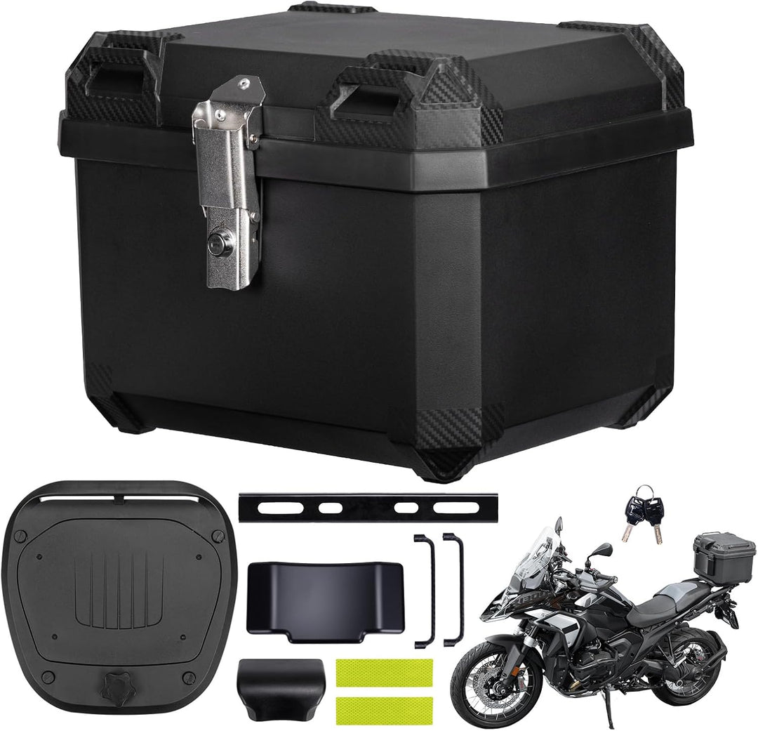バイク リアボックス 45L トップケース ABS製 レストバック付き 防水 ヘルメット収納 鍵付き 取付ベース付 汎用
