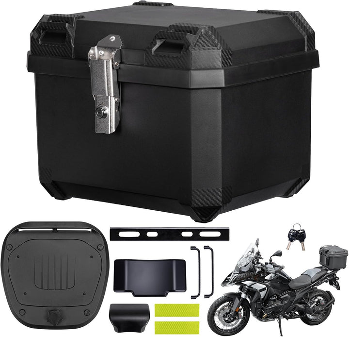 バイク リアボックス 45L トップケース ABS製 レストバック付き 防水 ヘルメット収納 鍵付き 取付ベース付 汎用