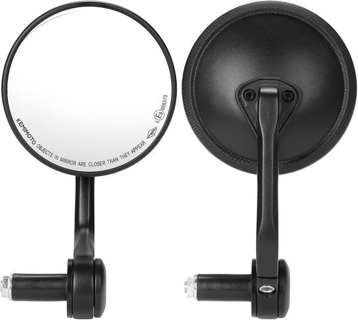 KEMIMOTO バーエンドミラー 車検対応 丸型 100mm 左右セット 16.5-22mm 対応 汎用 軽量 角度調整 ブラック 2503