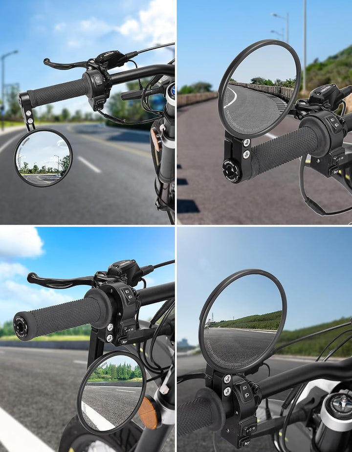 KEMIMOTO バイクバーエンドミラー 車検対応 丸型 103mm 左右セット 22mm/25.4mm ハンドル対応 汎用 360° 調整 軽量 ブラック 2504