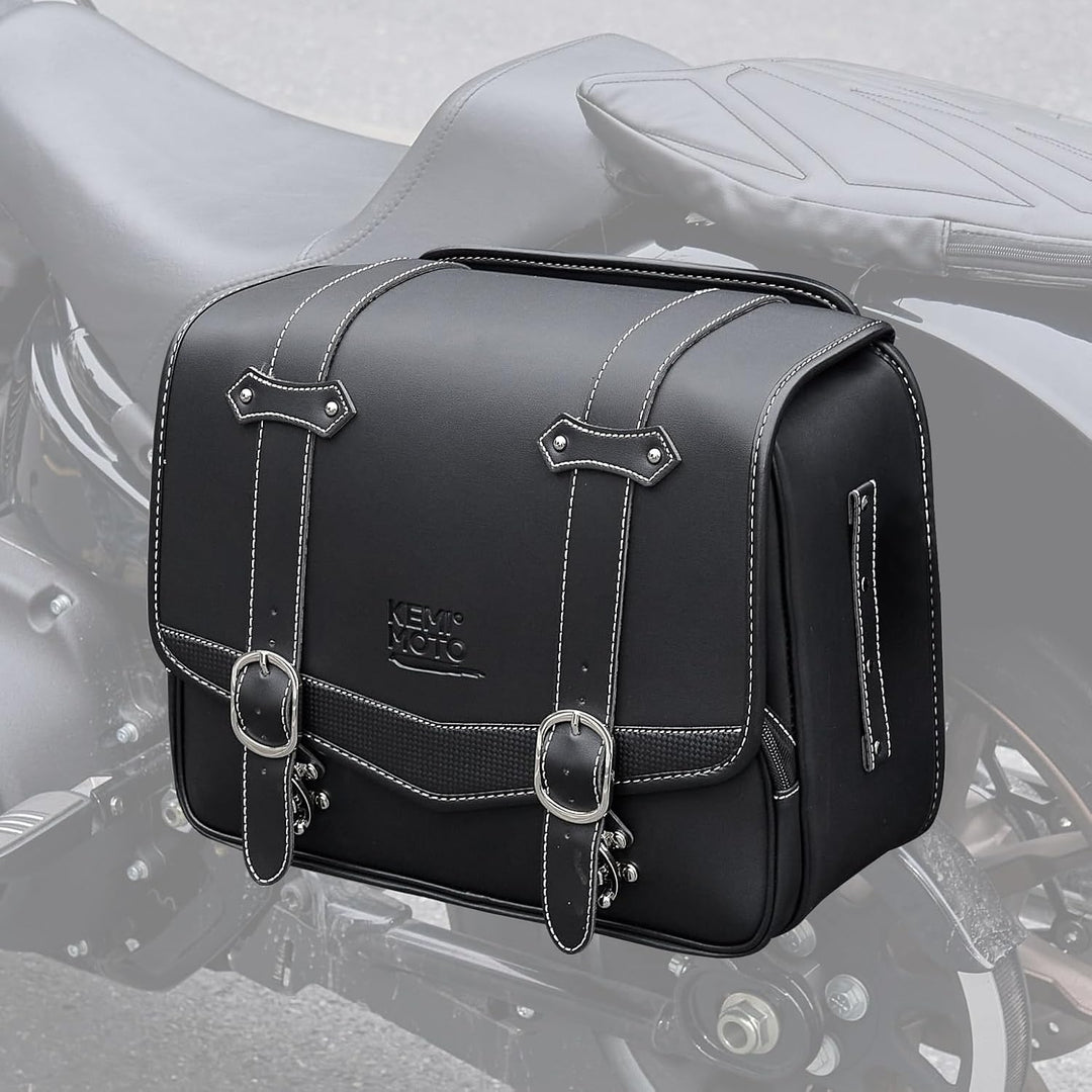 バイク用サイドバッグ 20L 大容量 防水 防雨カバー付 ブラック 左側推奨 汎用タイプ KM702