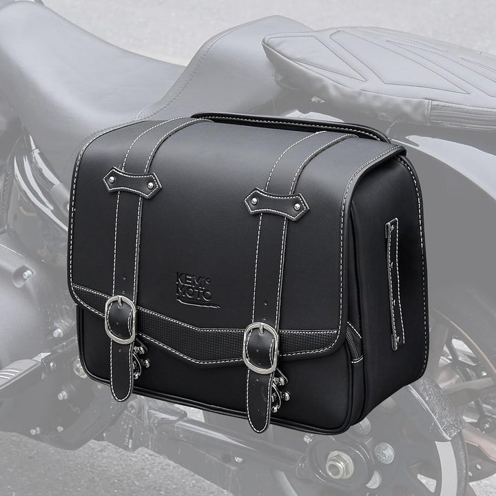 バイク用サイドバッグ 20L 大容量 防水 防雨カバー付 ブラック 左側推奨 汎用タイプ KM702