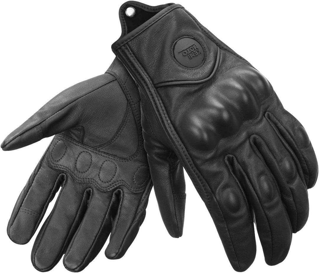 KEMIMOTO バイク革グローブ 撥水 スマホ対応 耐衝撃 春夏秋冬兼用 メンズレディース ブラック