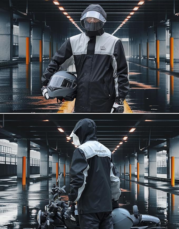 バイク レインウェア 上下セット メンズ【耐水圧10000mm/IPX6防水】カッパ 自転車 レインスーツ 雨具
