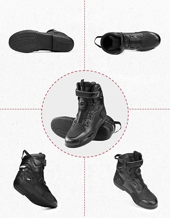 ダイヤル式バイクシューズ 防水・プロテクター内蔵 長時間ライディング快適 街歩きも対応