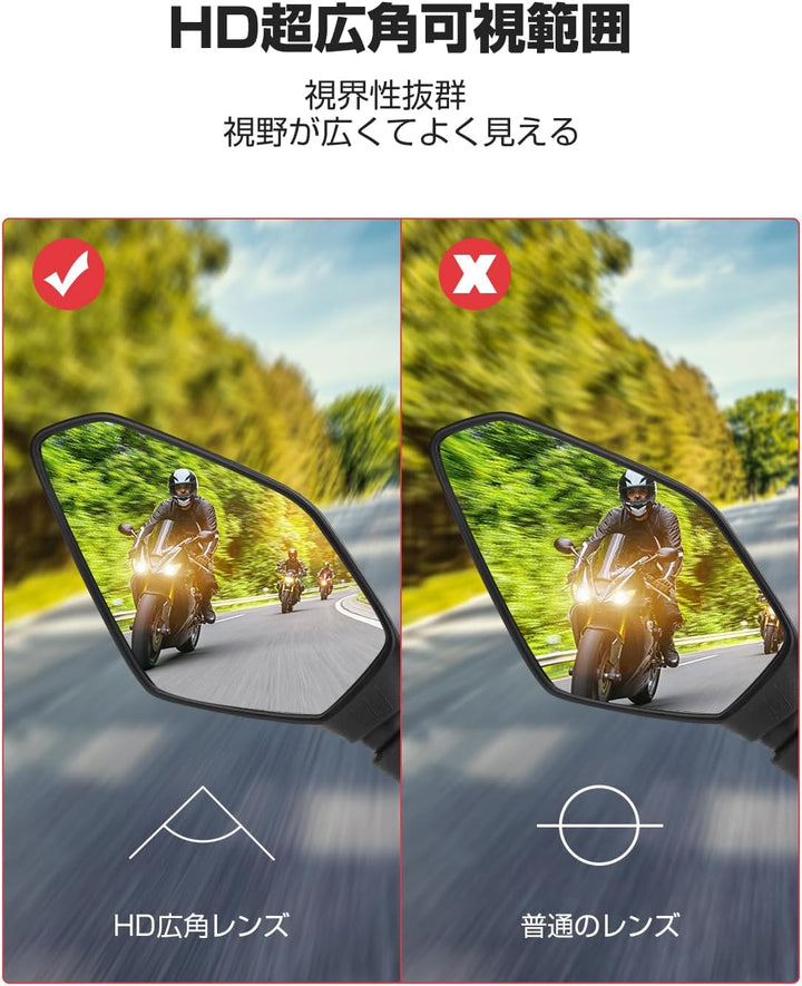 KEMIMOTO バイクミラー 左右セット M10/M8 汎用 角度調整可能 017BK