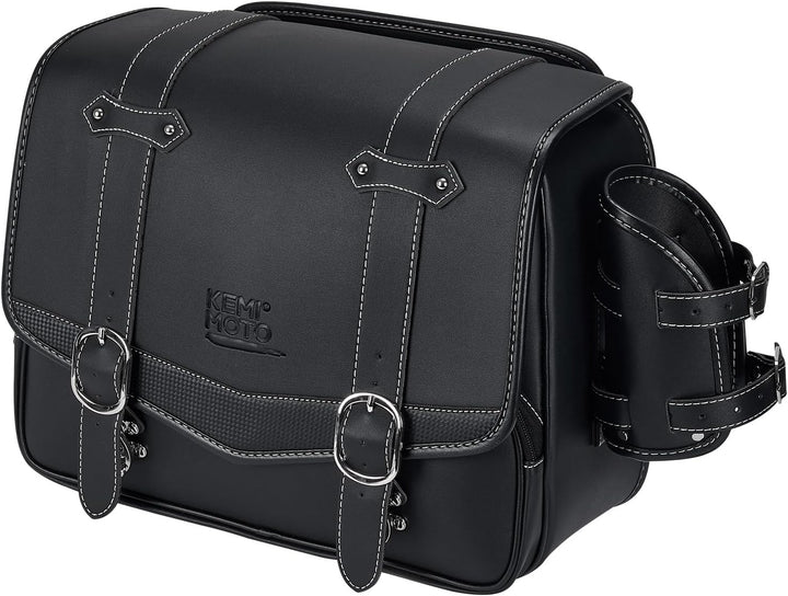 バイク用サイドバッグ 20L 大容量 防水 防雨カバー付 ブラック 左側推奨 汎用タイプ KM702