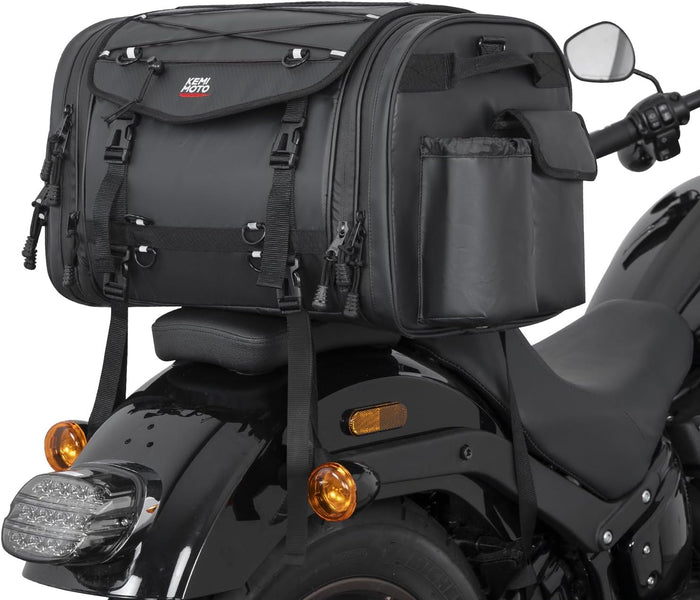 長距離ツーリングとキャンプに使いやすい 45L-65L拡張式シートバッグ