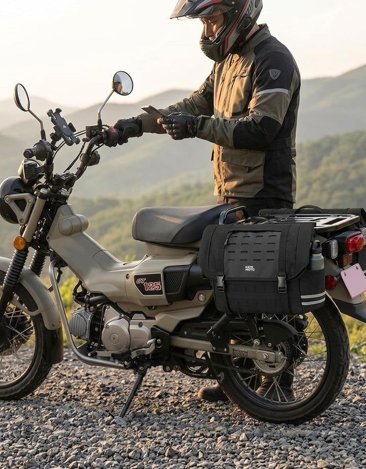 防水インナーとボトルホルダーを備えた10L・15Lバイク用サイドバッグ