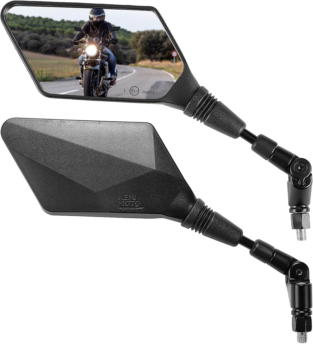 10mm汎用・大きめ角型・折りたたみ式の車検対応バイクミラー