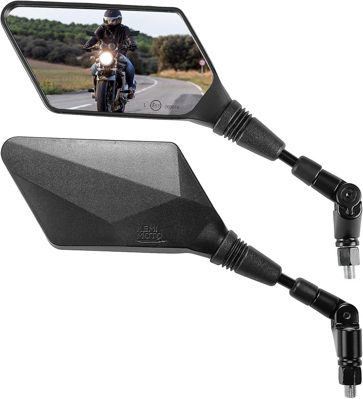 10mm汎用・大きめ角型・折りたたみ式の車検対応バイクミラー