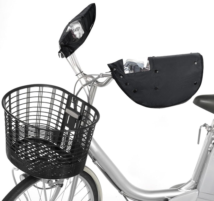 KEMIMOTO 自転車ハンドルカバー 日除け日焼け防止 撥水防水防寒 ボア取り外し可 オールシーズン 電動自転車・ママチャリ対応 ブラック