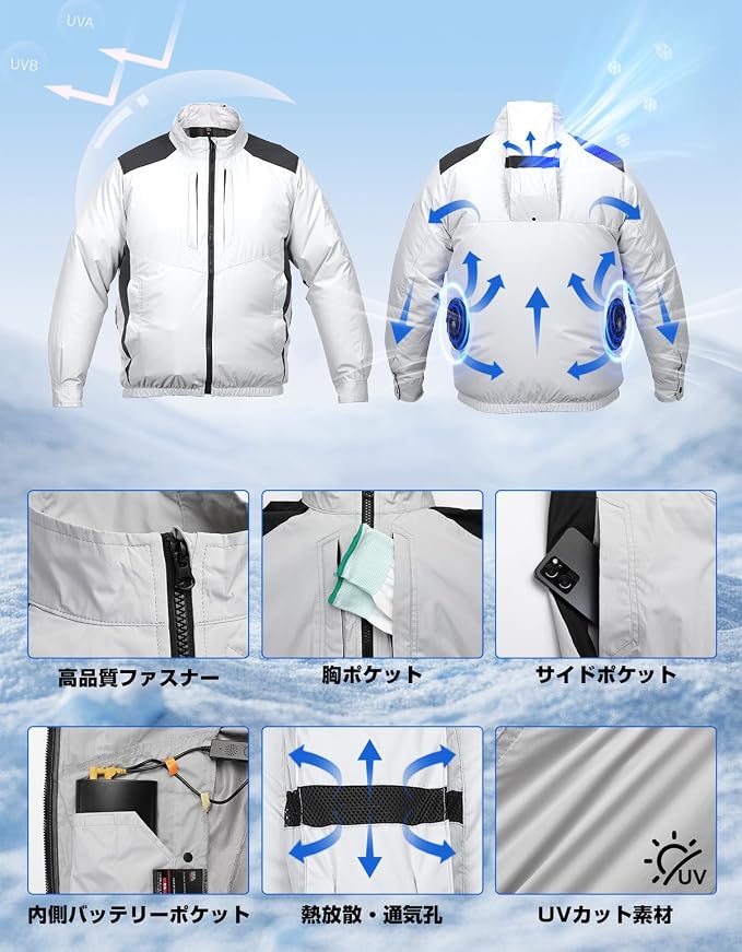 ファン付き作業服 20000mAh バッテリーセット 2WAY(長袖・半袖) 冷却
