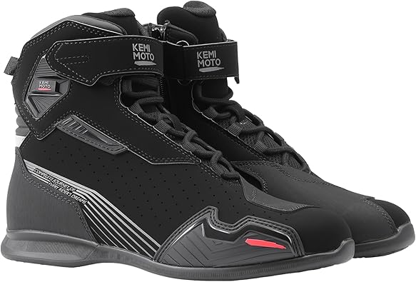 KEMIMOTO バイクシューズ 4秒着脱 通気性 プロテクト 滑り止め メンズ 黒