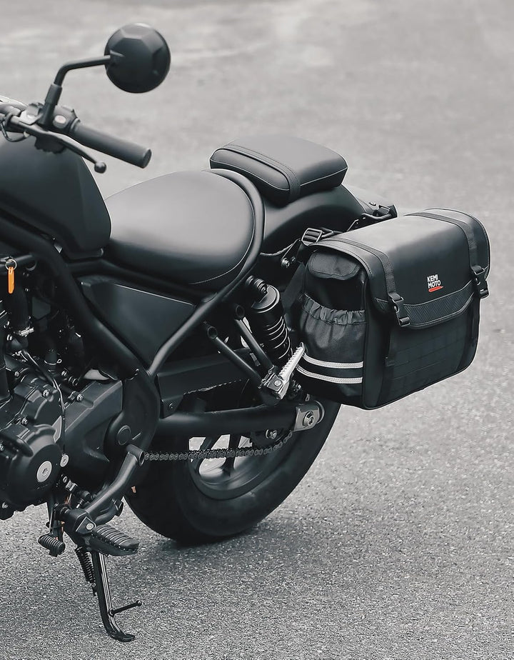 KEMIMOTO バイクサイドバッグ 15L 大容量 1680D 防水 ドリンクホルダー付 金具防錆 Rebel/CT125/VN250 対応 KM601