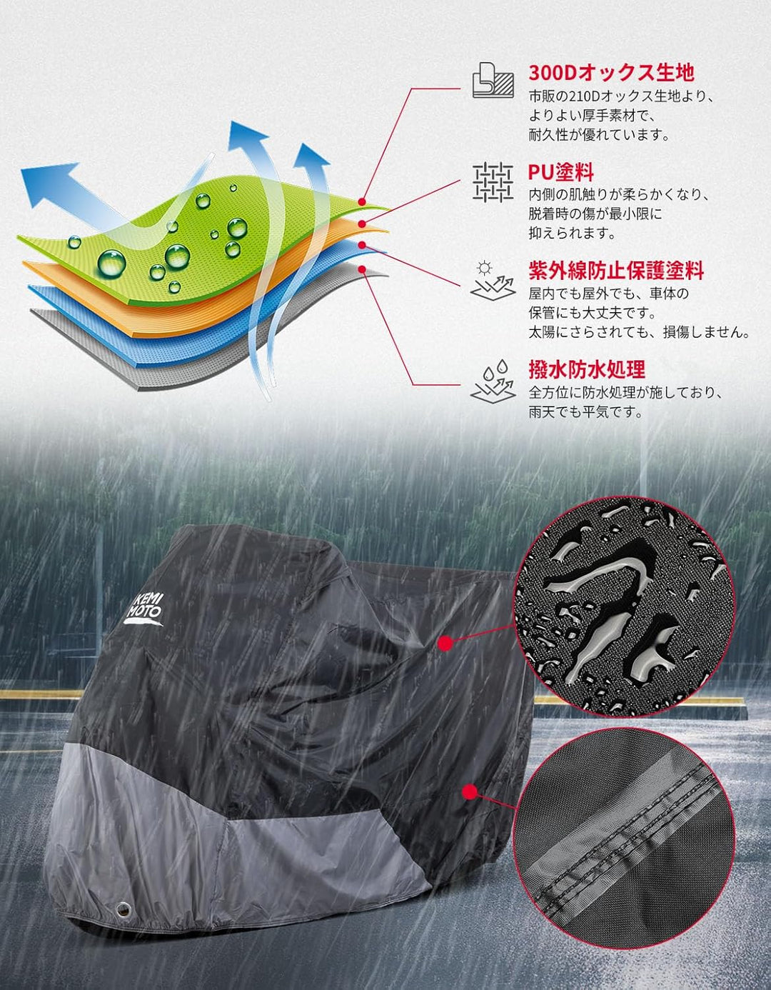 KEMIMOTO アドベンチャーバイクカバー リアボックス対応 防水 UV カット