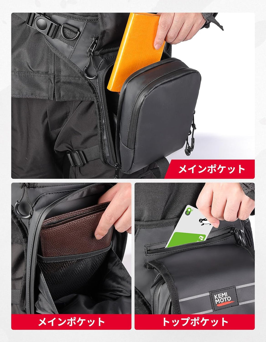KEMIMOTO バイク レッグバッグ 2L 3 室構造 撥水 PVC 防水ファスナー 多機能 通勤・ツーリング対応