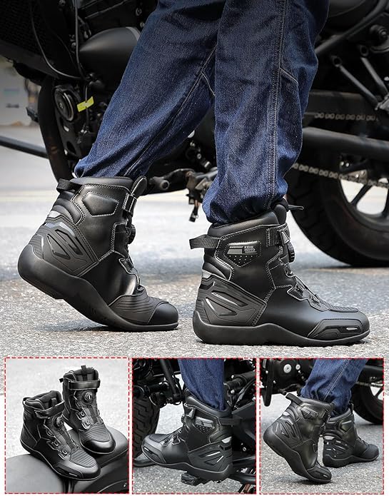 ダイヤル式バイクシューズ 防水・プロテクター内蔵 長時間ライディング快適 街歩きも対応