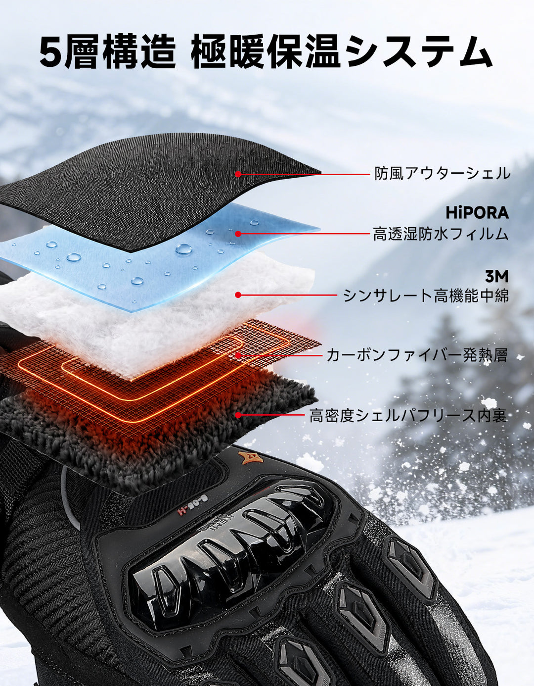 12V車体給電・バッテリー両用のバイク用電熱グローブ｜2箇所発熱・3M断熱