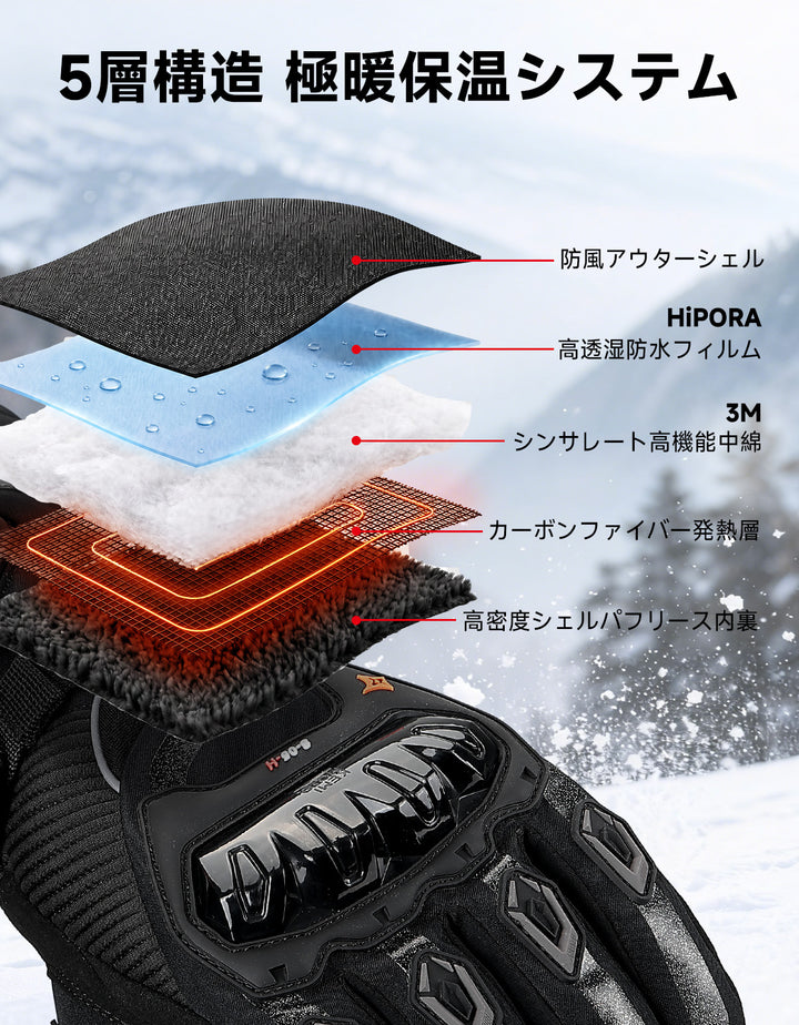 12V車体給電・バッテリー両用のバイク用電熱グローブ｜2箇所発熱・3M断熱