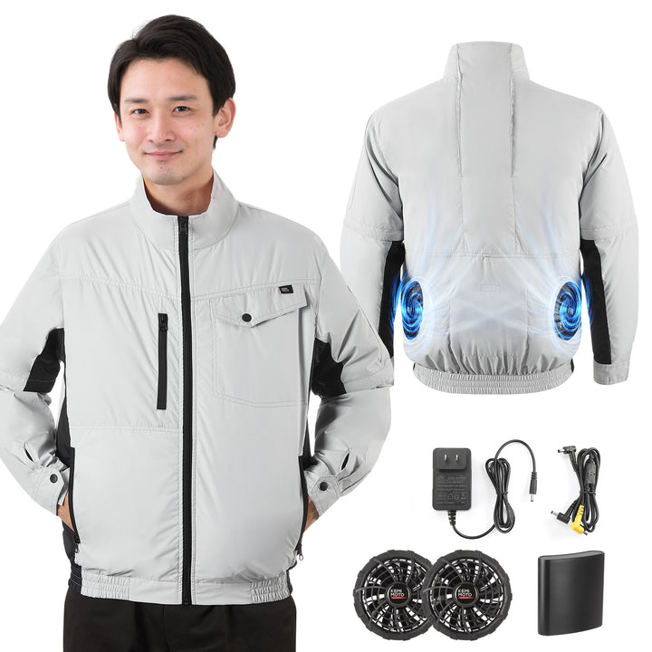 19V強嵐級風量！ファン付き冷却作業着＋バッテリーセット：UVカット