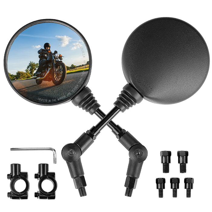 バイク用 可倒式 オフロードミラー 折りたたみ 汎用 8mm/10mm 左右セット レブル250・CT125対応 丸型 ブラック