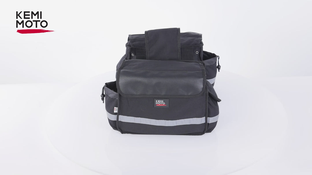 バイク用 サイドバッグ 汎用 装着簡単 撥水 反射テープ付き ツーリング・キャンプ対応 ブラック