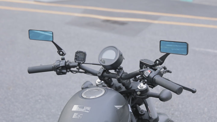 KEMIMOTO バイク ミラー 汎用 左右セット オフロードミラー 角型 ブルーレンズ 防眩 360°角度調整 取付簡単 M10対応 ブラック KM3112